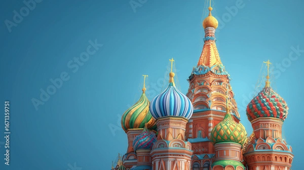 Obraz banner st basil cathedral moscow, banner background with colorful domes, festive vibe,