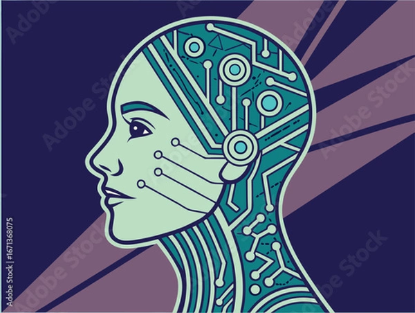 Obraz Abstract Artificial Intelligence Face Circuit Design
