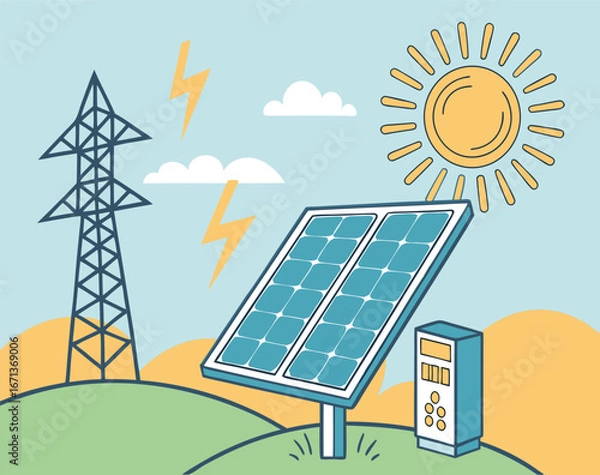 Obraz Solar Energy Panel with Sunlight Concept Vector
