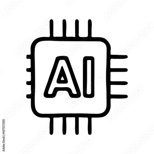 Obraz Hand drawn ai chip icon with connecting pins