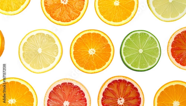 Obraz 柑橘フルーツの断面パターン（背景透過）