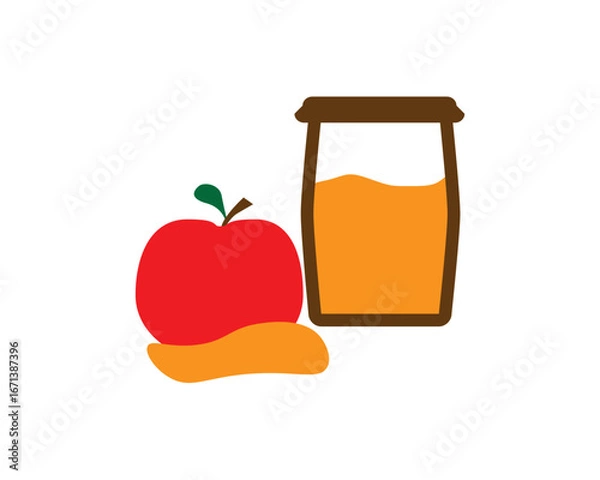 Fototapeta Red apple with honey and honey jar flat illustration on White background