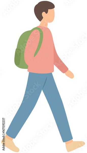 Obraz Man Walking with Backpack Illustration