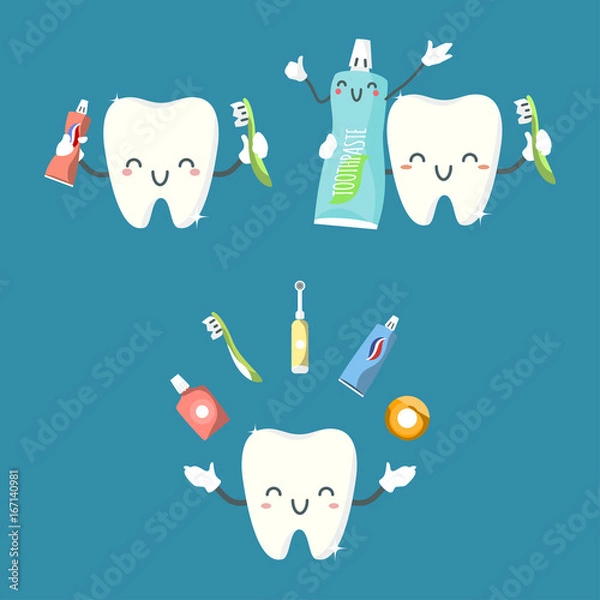 Fototapeta Cute teeth logo elements. Vector.