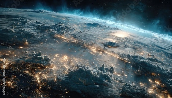 Obraz Earth's glowing cities, clouds, and atmosphere from space