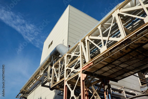 Fototapeta 日本の港の化学工場の煙突と各種パイプの様子