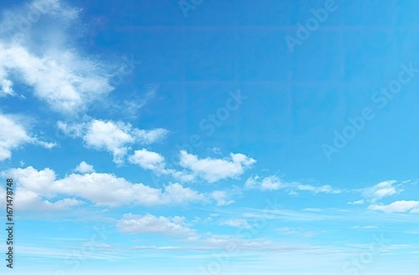 Obraz Bright blue sky with scattered white clouds