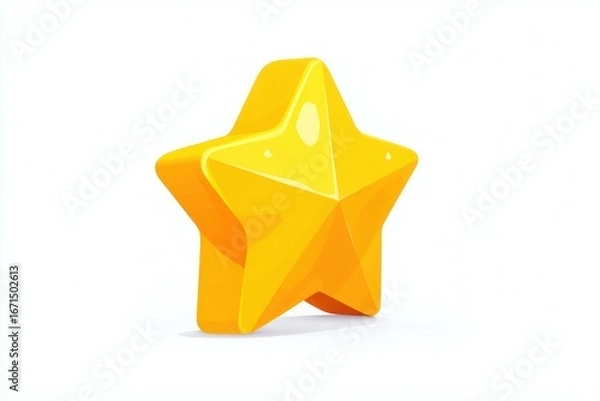 Fototapeta Gleaming golden star cartoon graphic, slightly tilted, on a white background with subtle shadow