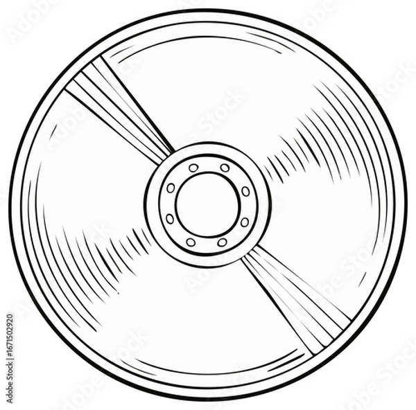 Fototapeta Retro compact disc line art illustration for music, data storage, and digital media