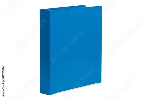 Fototapeta A vibrant, solid blue binder is displayed against a plain black backdrop, showcasing its rectangular form and smooth surface.