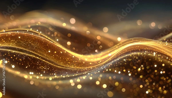 Fototapeta Digital gold particles wave and light abstract backgound with shining dots stas 79