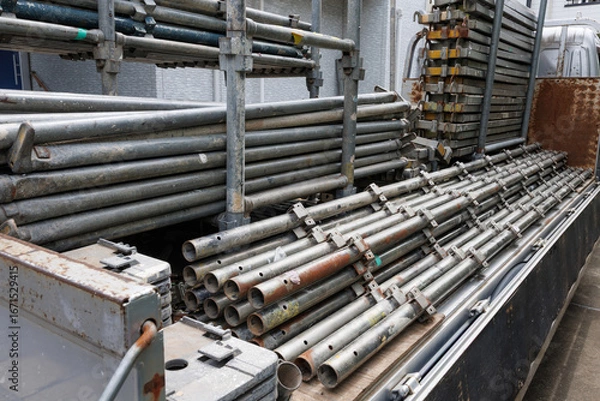 Obraz トラックの荷台に載せられた足場