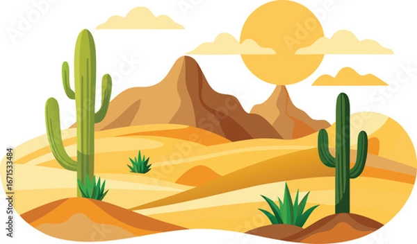 Fototapeta Desert with cactus and sand dunes