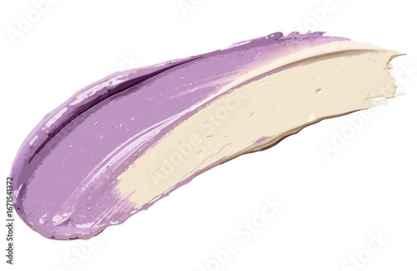 Fototapeta Purple and yellow paint strokes blending together to create gradient effect on transparent background for colorful packaging
