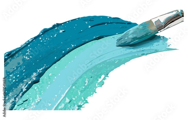 Fototapeta Vibrant blue and turquoise brushstrokes applied with motion creating textured shapes on transparent background for colorful packaging and web banners for packaging and label design plus web