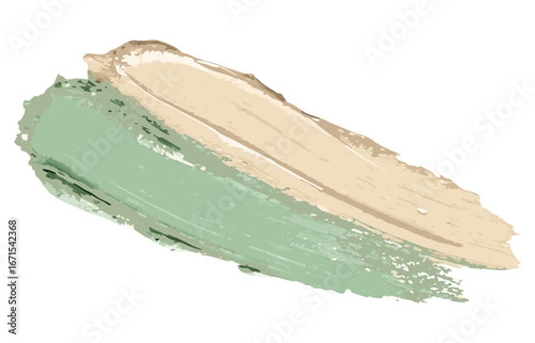 Fototapeta Two contrasting paint strokes green and beige forming dynamic visual element on transparent background for packaging labels and modern graphic layouts for cosmetic packaging product mockups and web