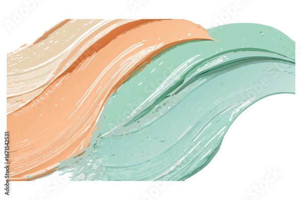 Fototapeta Wavy peach and mint green paint strokes creating dynamic textured pattern on transparent background for cosmetic packaging design accents for packaging and label design plus web banners