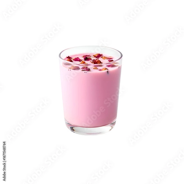 Obraz Refreshing Rose Milk Drink with Rose Petal Garnish.