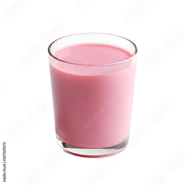 Obraz Glass of Refreshing Strawberry Milk on White Background.