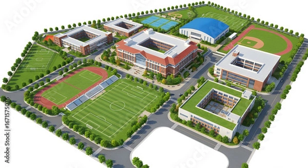 Obraz Aerial View of Modern School Campus with Buildings and Sports Fields