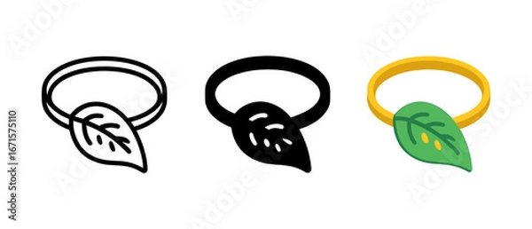 Fototapeta Leaf ring icons in outline, silhouette, and color styles