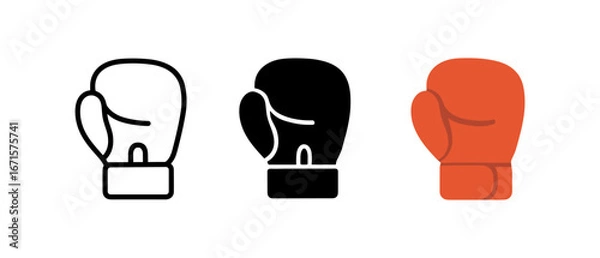 Fototapeta Boxing glove icon set: outline, solid, and color variations for sports design