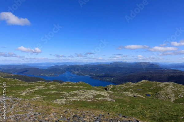 Obraz A mountain top with beautiful views of the lake at Stord, Sunnhordland