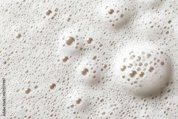 Fototapeta Creamy foam texture. Bubbles of varying sizes create a light, bubbly pattern against a tan background, suggesting liquid surface tension