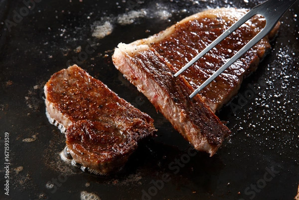 Obraz 鉄板でステーキを焼いているシーン