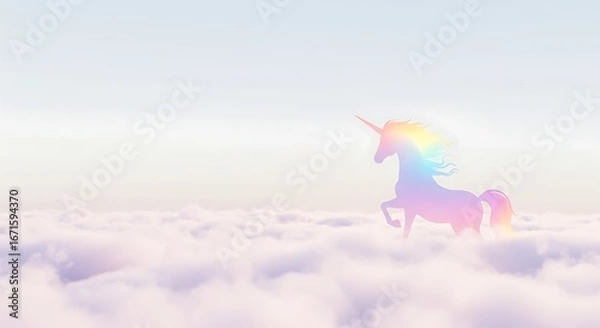 Fototapeta A pastel-colored unicorn silhouette with rainbow gradient mane
