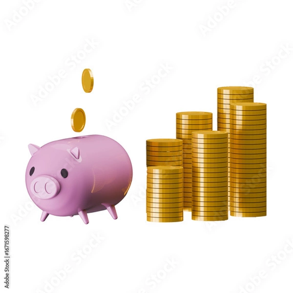 Obraz 豚の貯金箱、コイン、金貨