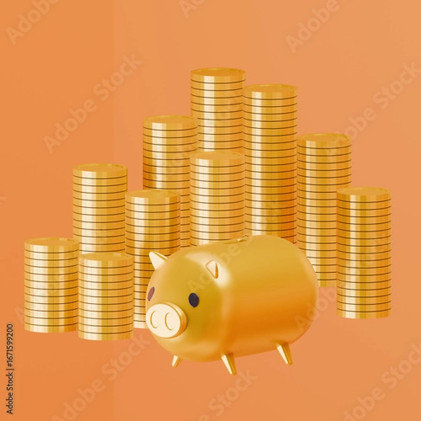 Obraz 豚の貯金箱、コイン、金貨