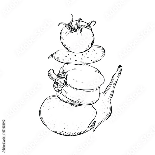 Fototapeta Stack of Vegetables Hand Drawn Sketch
