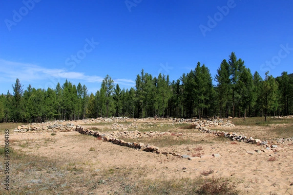 Fototapeta The Gol Mod Hun kurgans are located in the Arhangay province of Mongolia. Exterior view of the kurgans in the Onder Ulaan Sum region.