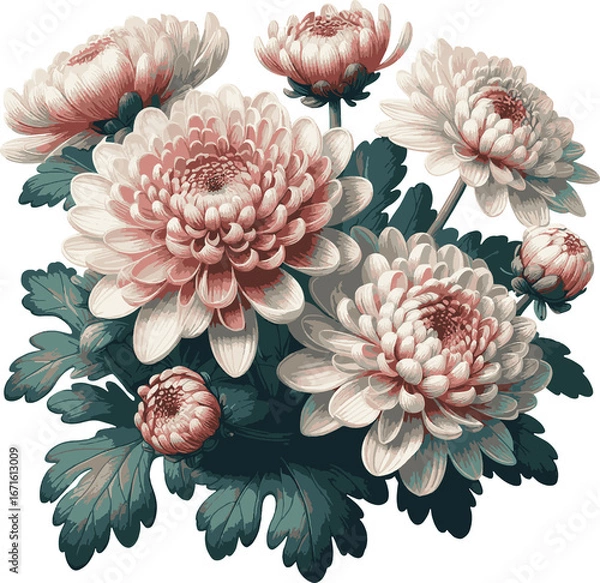 Obraz Chrysanthemum Flower Bundle Vector Illustration