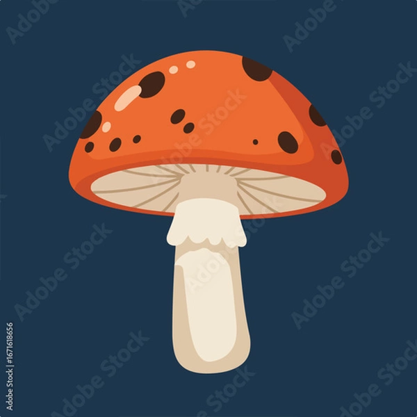 Obraz Isolated Mushroom Illustrative Fungus on Plain Background, Simple Style