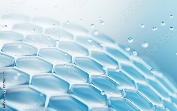 Fototapeta Hexagonal skin cells with cosmetics concept, 3d rendering.