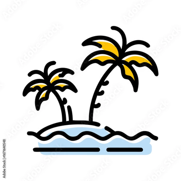 Fototapeta Tropical Palm Tree Black and White Icon. Tropical Palm Tree Square Icon.
