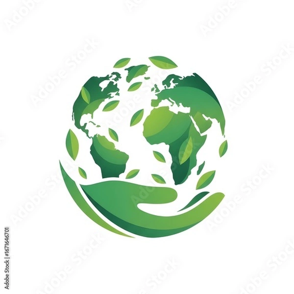 Fototapeta Green earth globe with recycle symbol representing eco friendly world and environmental conservation concept