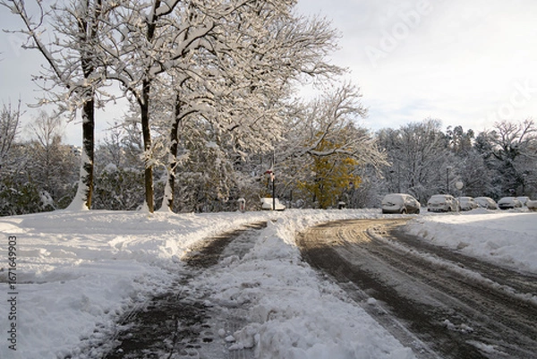 Obraz City street after a snowfall