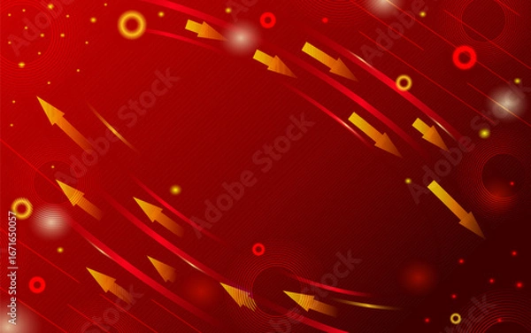 Fototapeta Abstract Red Background with Golden Arrows and Light Effects