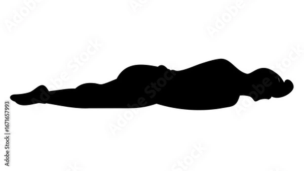 Fototapeta Body Pose Silhouette: A minimalistic silhouette of a person in a relaxed prone position, capturing the essence of tranquility, repose, and introspection.