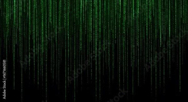 Obraz Green Digital Rain Falling on Black Background - Abstract Data Stream