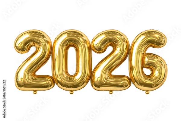 Fototapeta New year 2026 gold balloon numbers isolated on transparent background, png