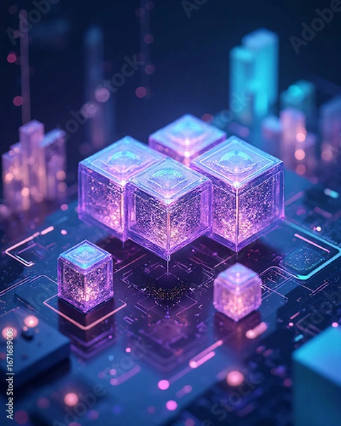 Obraz Blockchain Digital Cubes Background