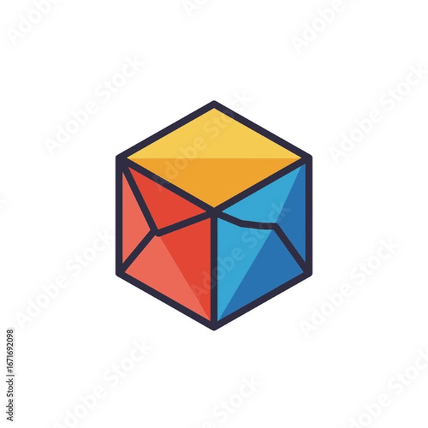 Obraz Vibrant geometric hexagon features red, blue, and orange segments with dark outline. Concept for modern graphic design, abstract representation and corporate logo design