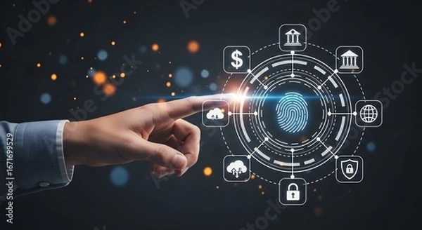 Fototapeta Biometric authentication security system fingerprint scan for digital identity access control