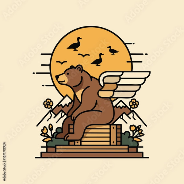 Obraz Bear with Wings on a Mountain.