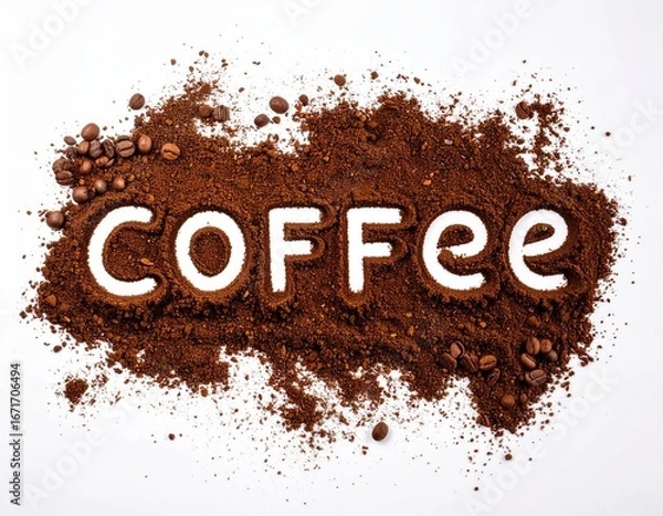 Fototapeta Top View Creative Arrangement Coffee Lettering Ground Isolated on White