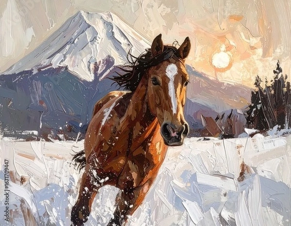 Obraz 馬と富士山の油画